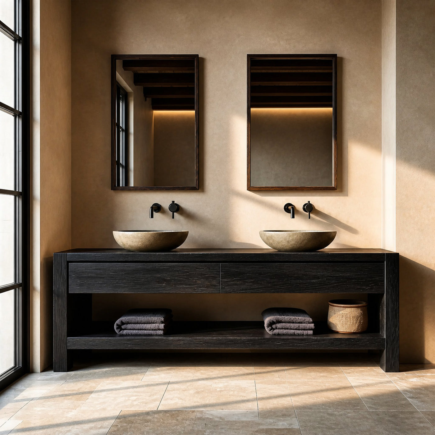 Contemporary Black Bathroom Vanity Open Shelf For Bathroom
