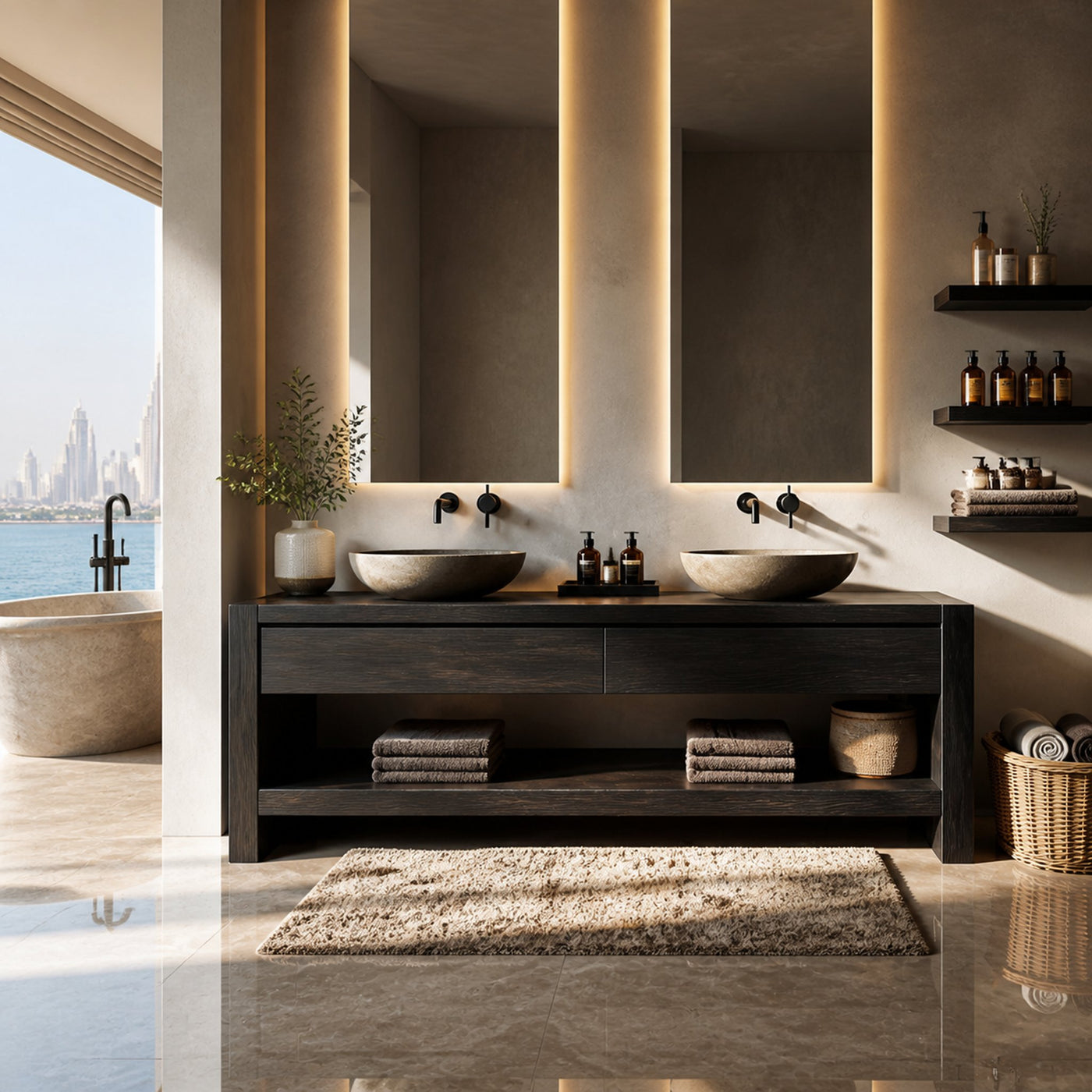 Contemporary Black Bathroom Vanity Open Shelf For Bathroom - product view 2