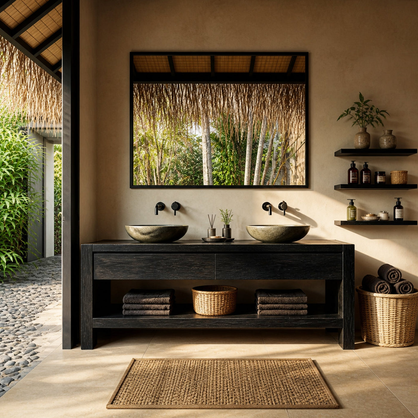 Contemporary Black Bathroom Vanity Open Shelf For Bathroom - product view 3