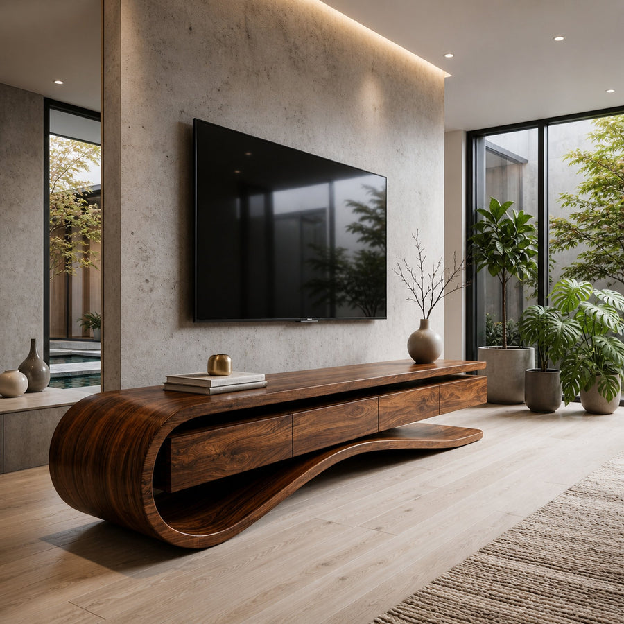 Contemporary Curved Rounded TV Console For Designer Living Room
