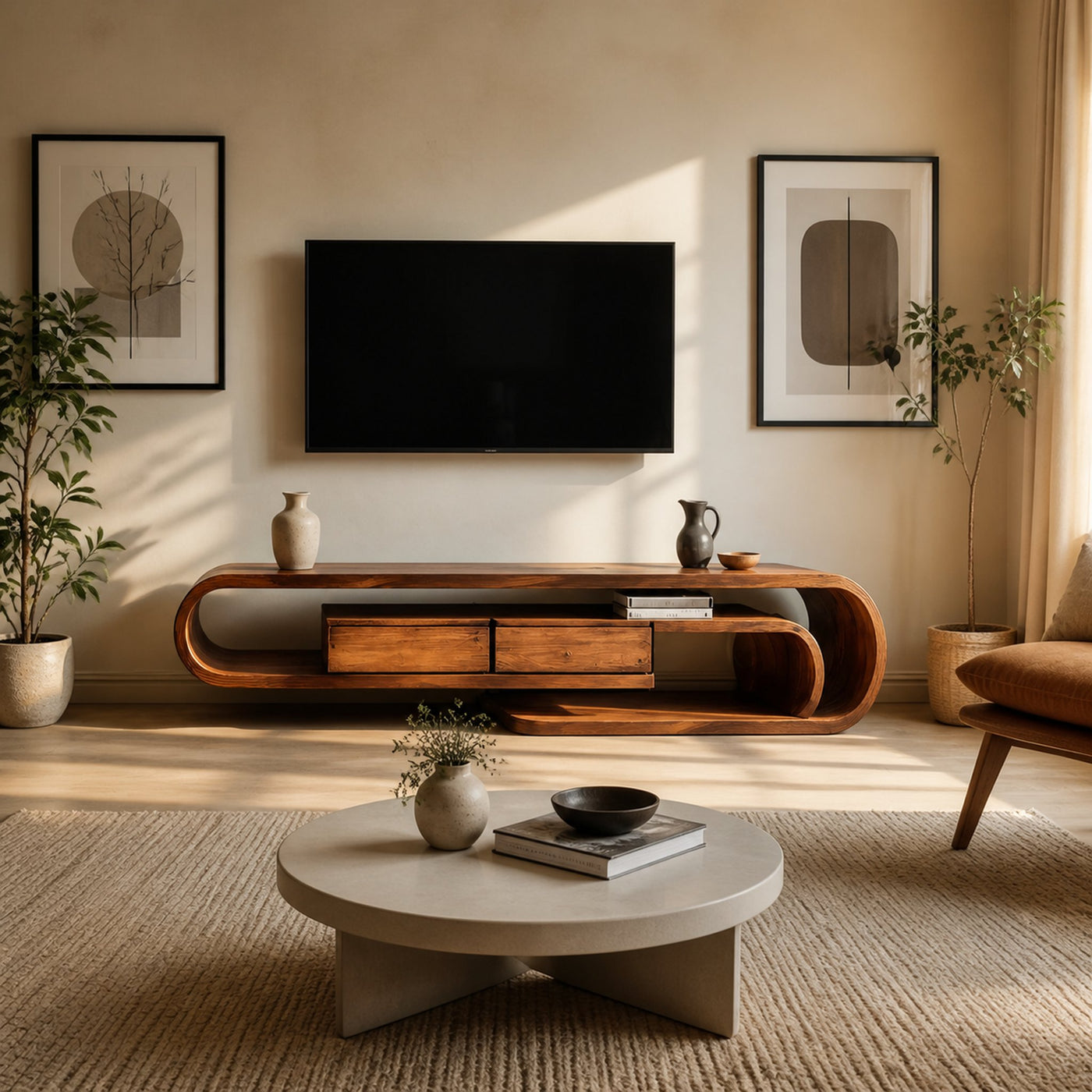 Contemporary Curved TV Shelf For Minimalist Living Room Furniture - product view 2