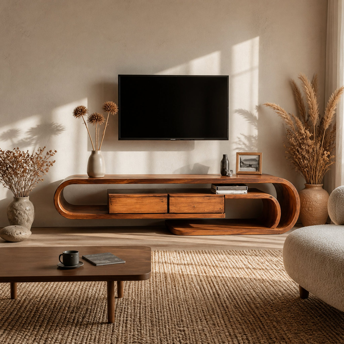 Contemporary Curved TV Shelf For Minimalist Living Room Furniture - product view 3