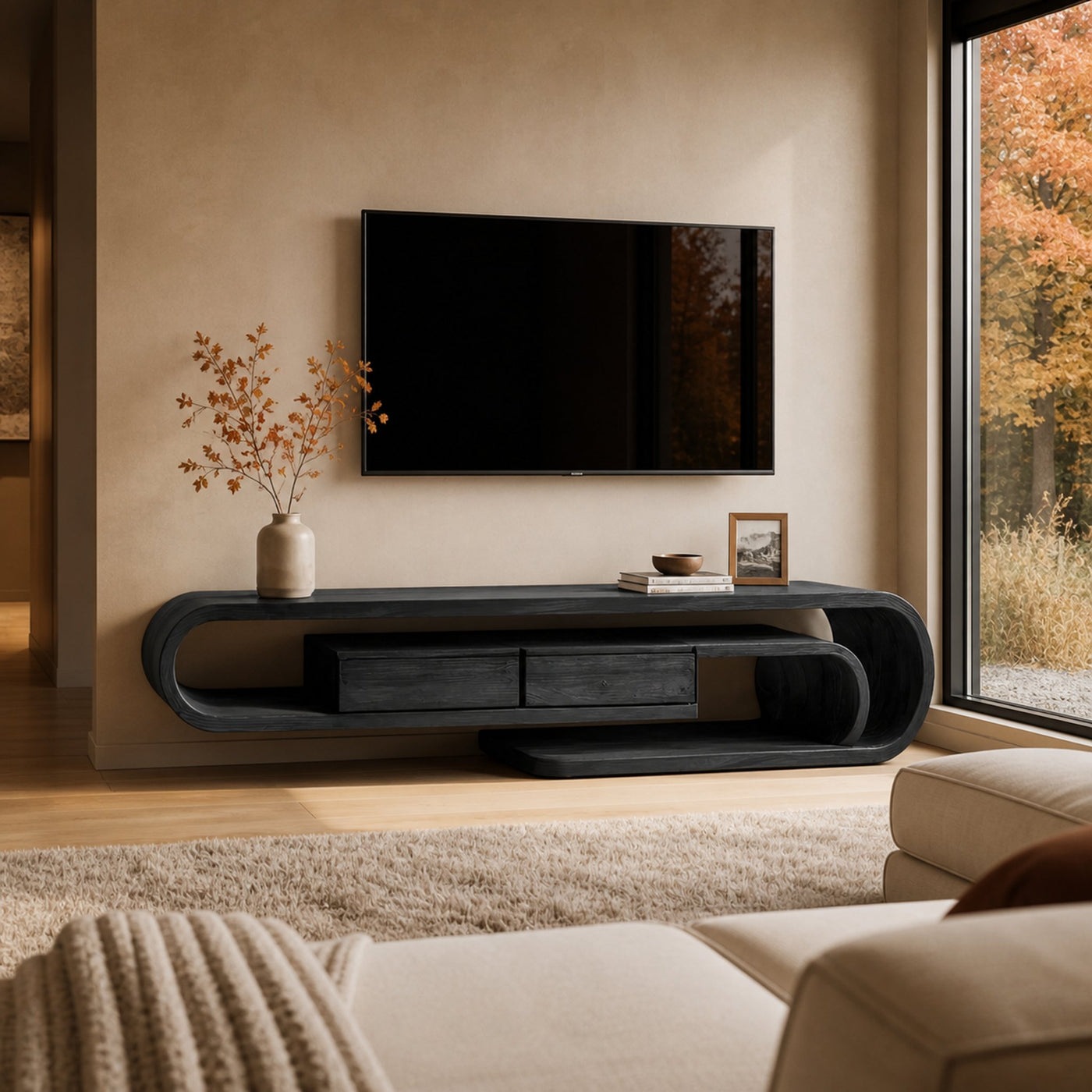 Contemporary Curved TV Shelf For Minimalist Living Room Furniture - product view 4