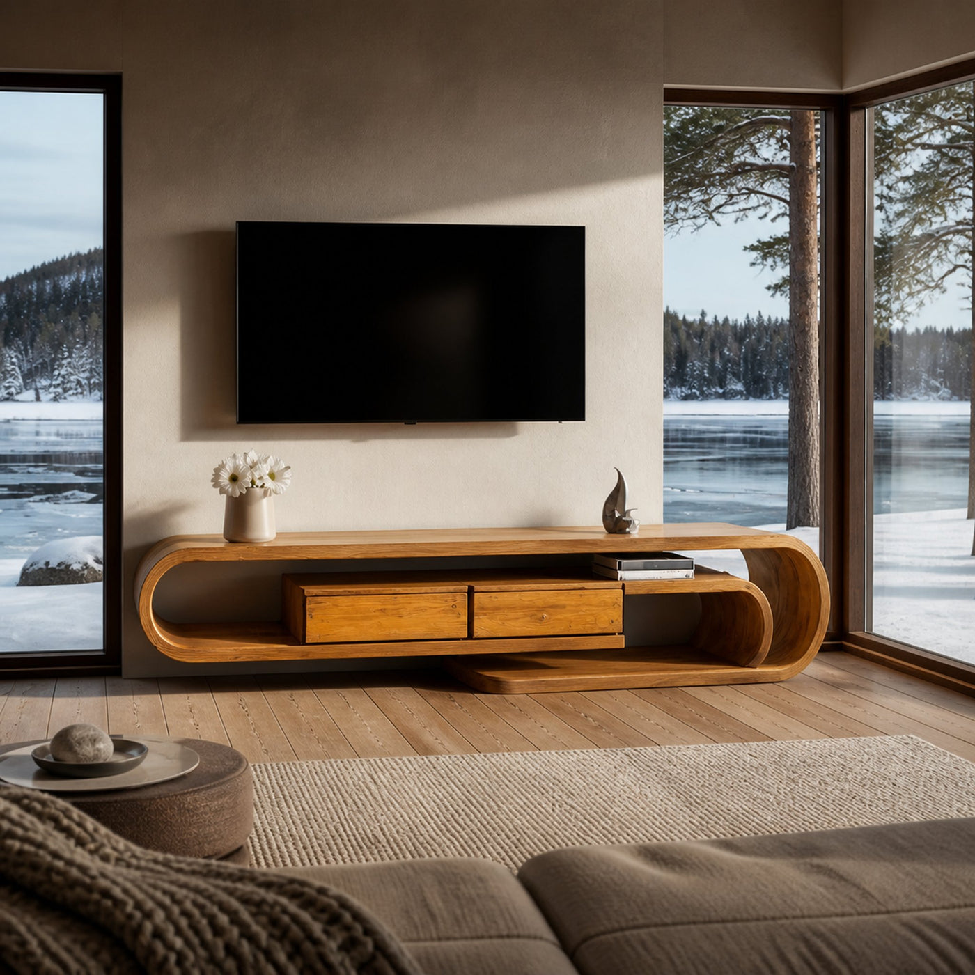 Contemporary Curved TV Shelf For Minimalist Living Room Furniture - product view 5