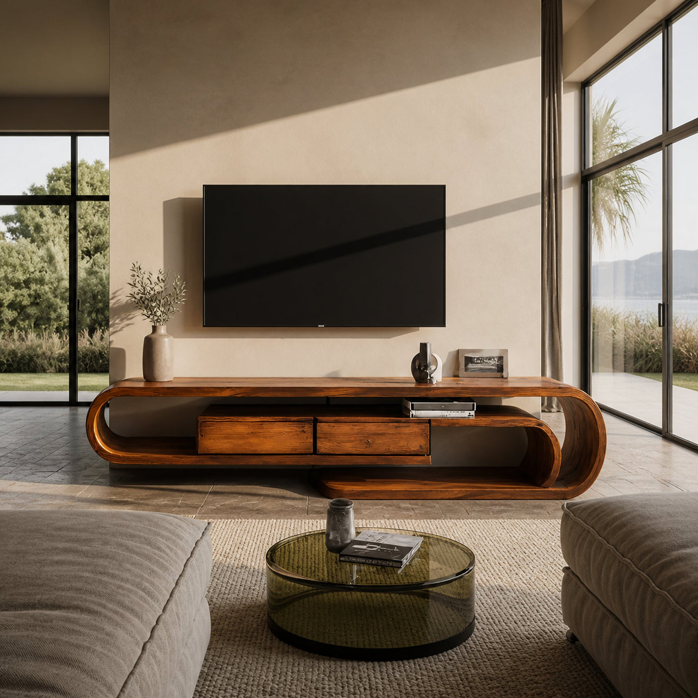 Contemporary Curved TV Shelf For Minimalist Living Room Furniture - product view 6