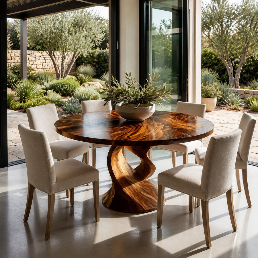 Contemporary Dining Table With Unique Twisted Base For Kitchen