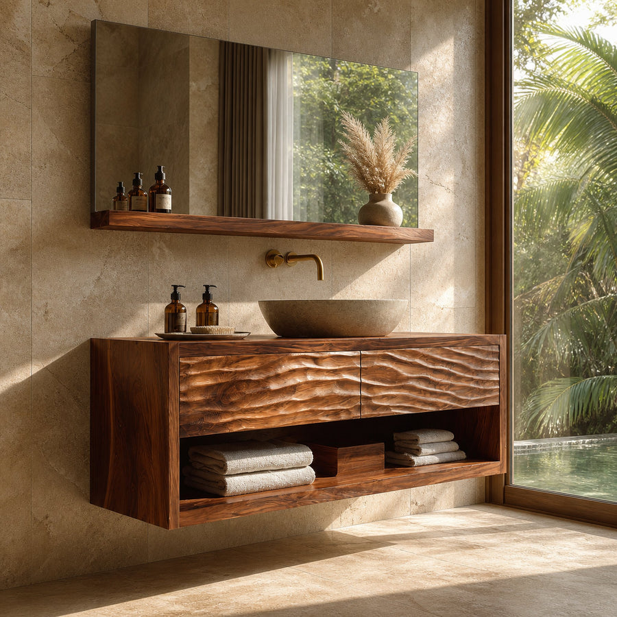 Contemporary Floating Bathroom Vanity With Carved Front For Bathroom