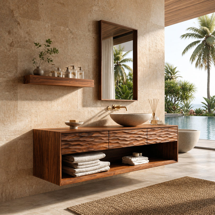 Contemporary Floating Bathroom Vanity With Textured Front For Bathroom