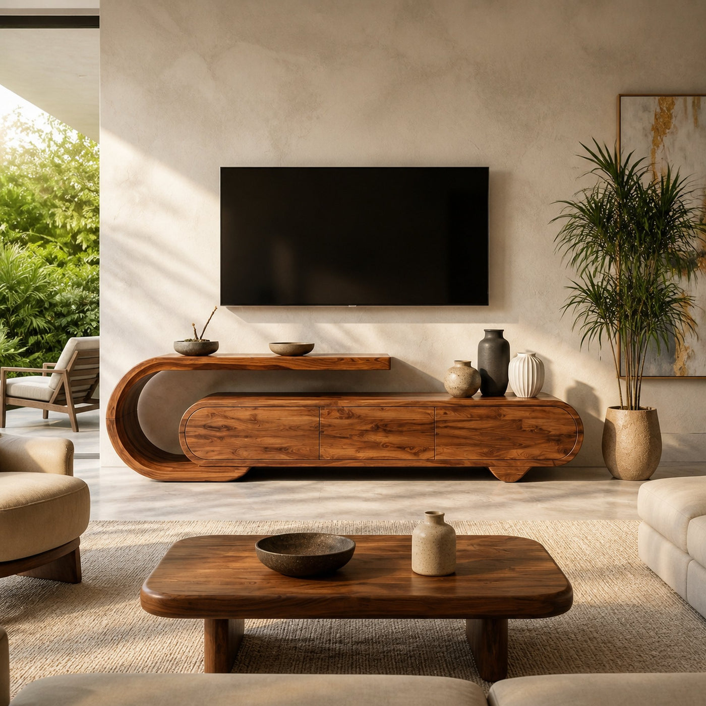 Contemporary Natural Wood TV Console For Home Storage - product view 3