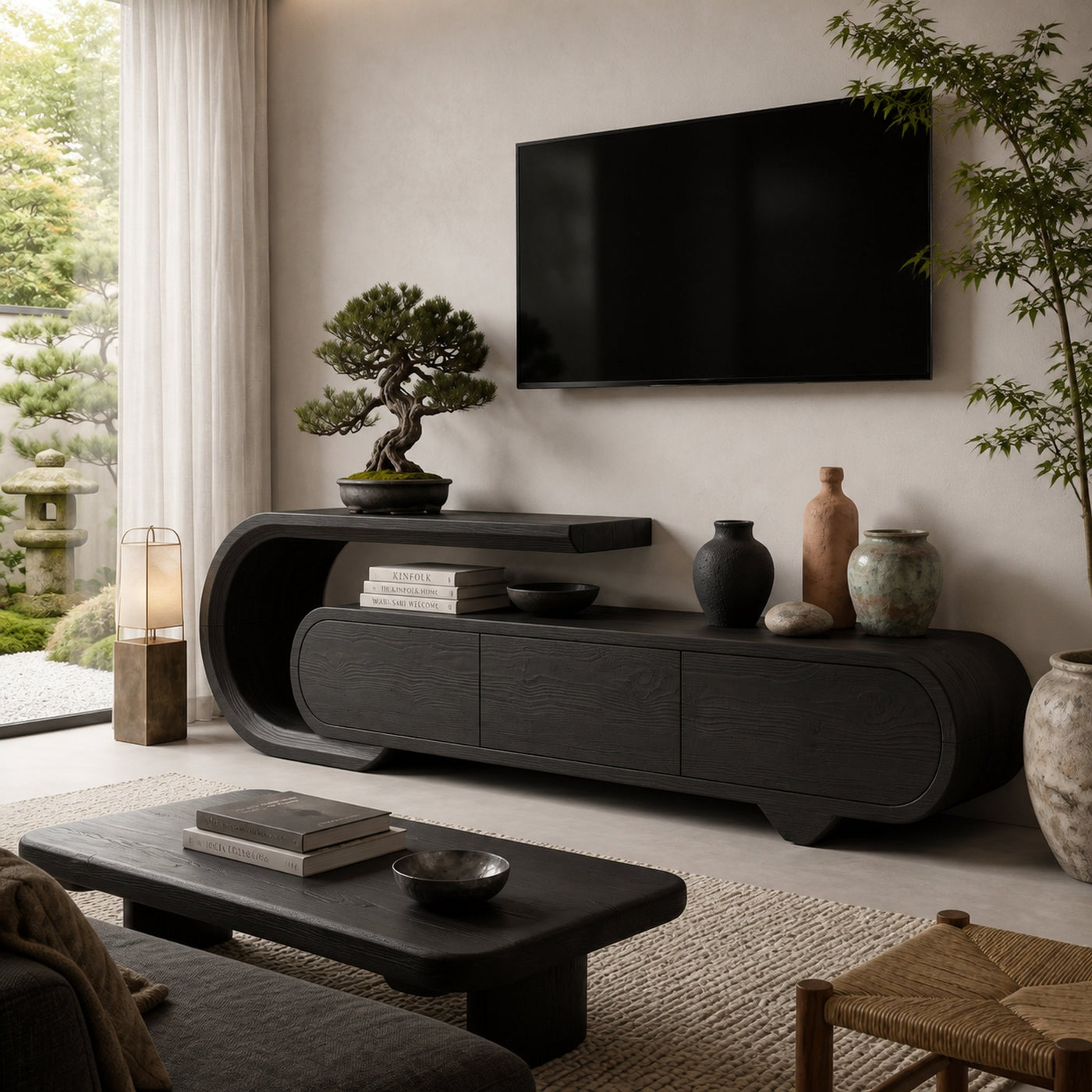 Contemporary Natural Wood TV Console For Home Storage - product view 4