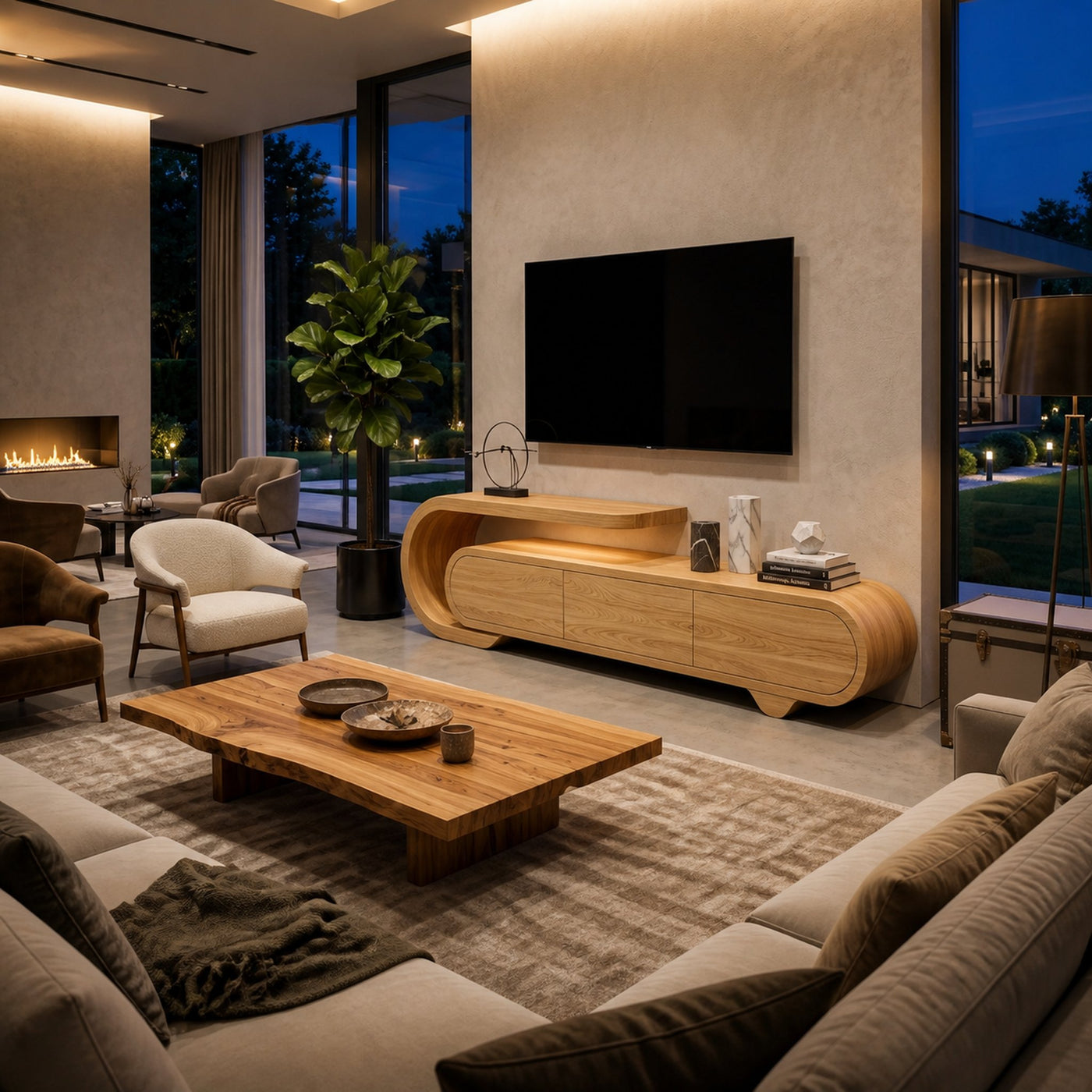 Contemporary Natural Wood TV Console For Home Storage - product view 5