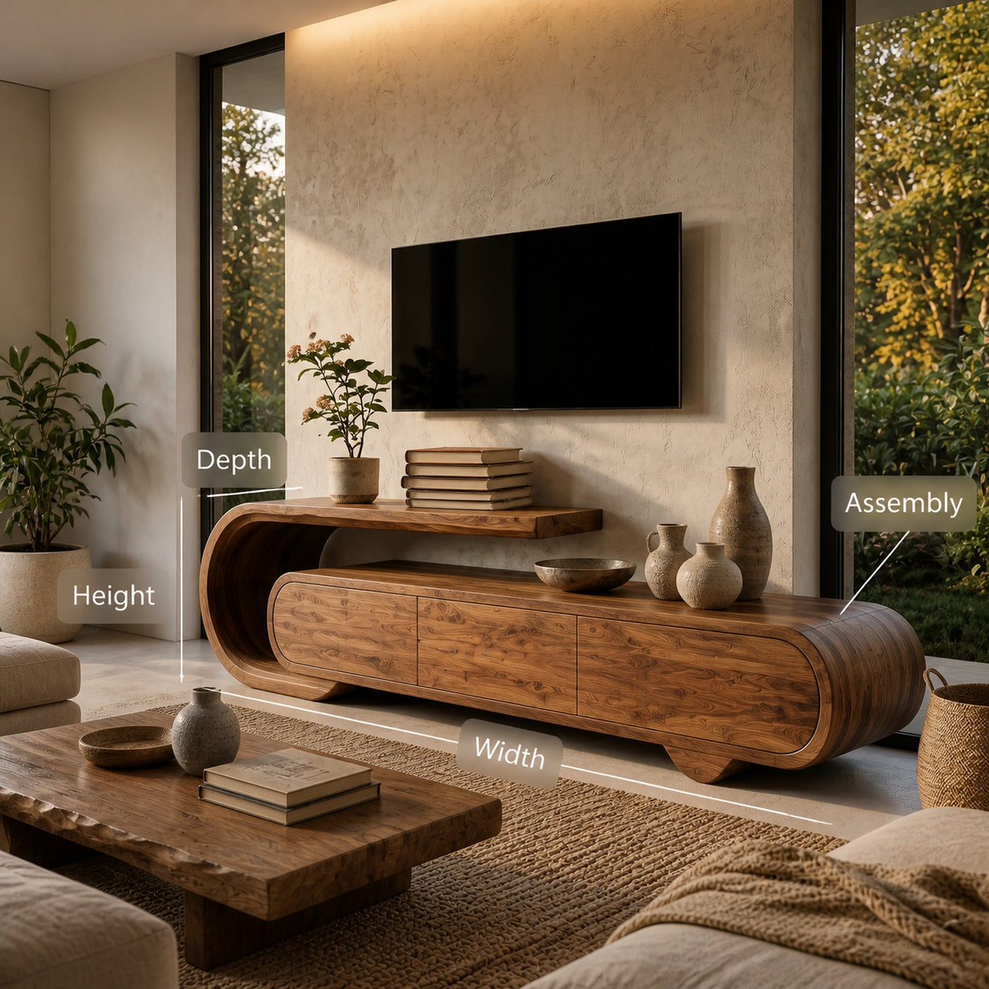 Contemporary Natural Wood TV Console For Home Storage - product view 8