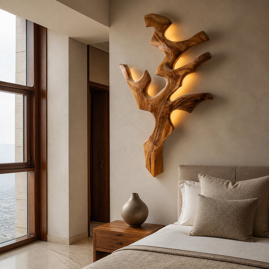 Contemporary Natural Wood Wall Light For Minimalist Bedroom