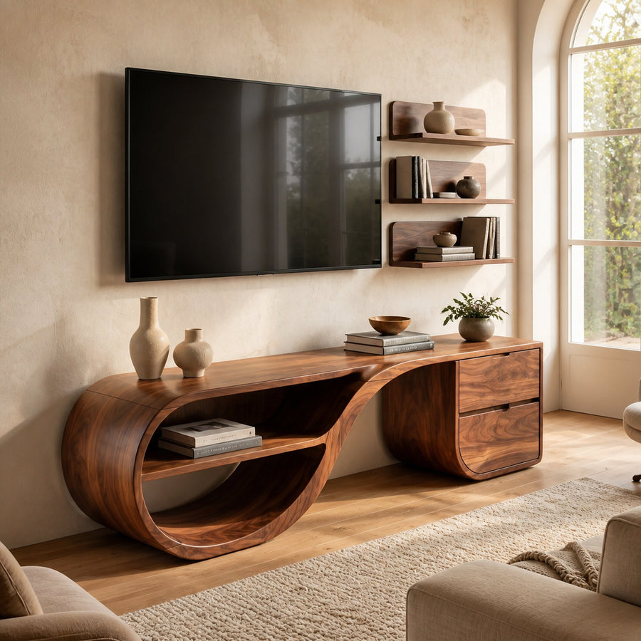 Contemporary Rounded TV Cabinet For Family Room