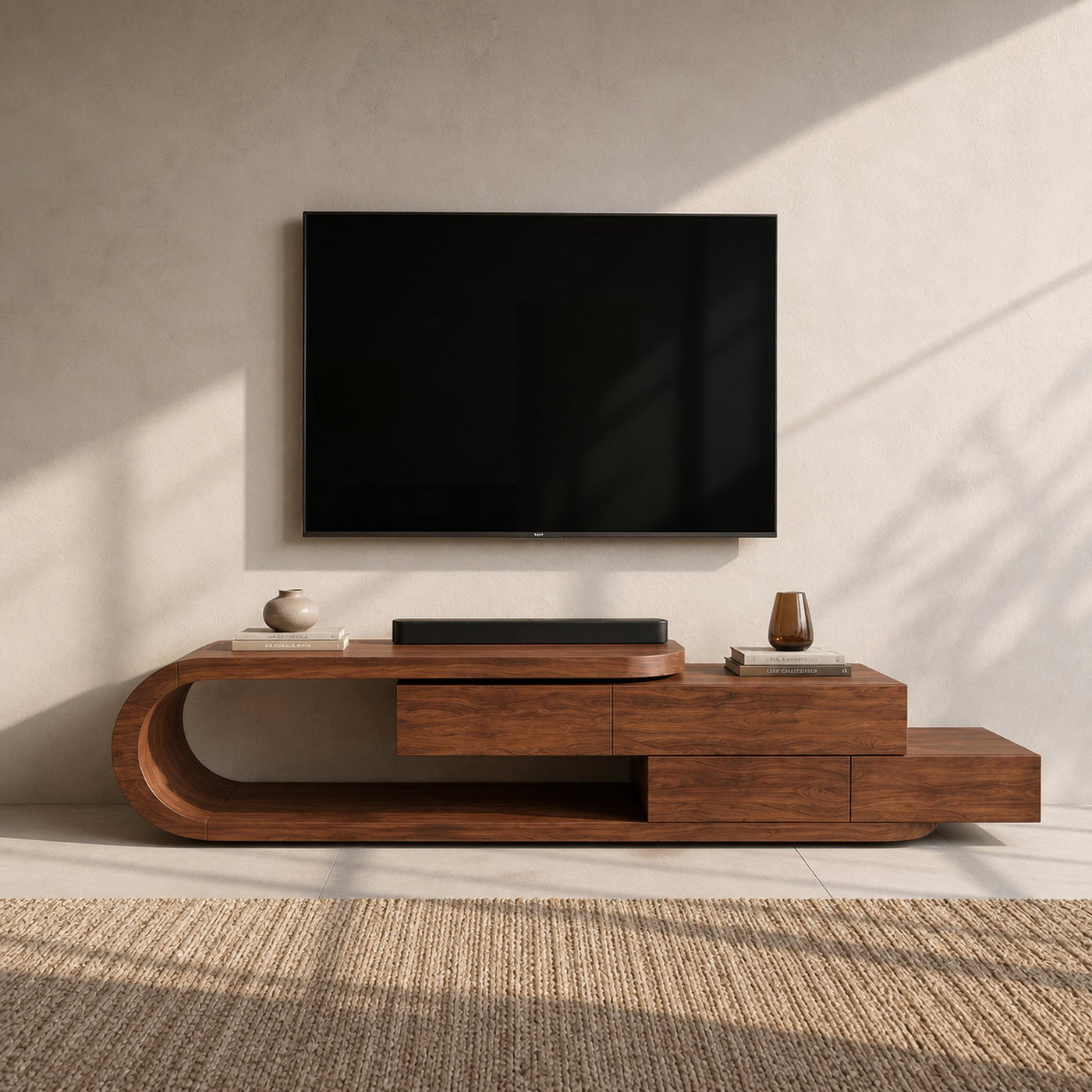 Contemporary Rounded TV Console With 2 Tiers For Living Room - product view 2