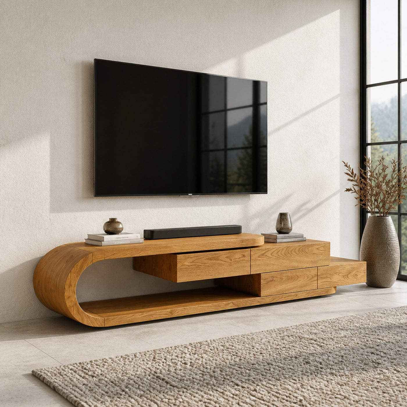 Contemporary Rounded TV Console With 2 Tiers For Living Room - product view 5