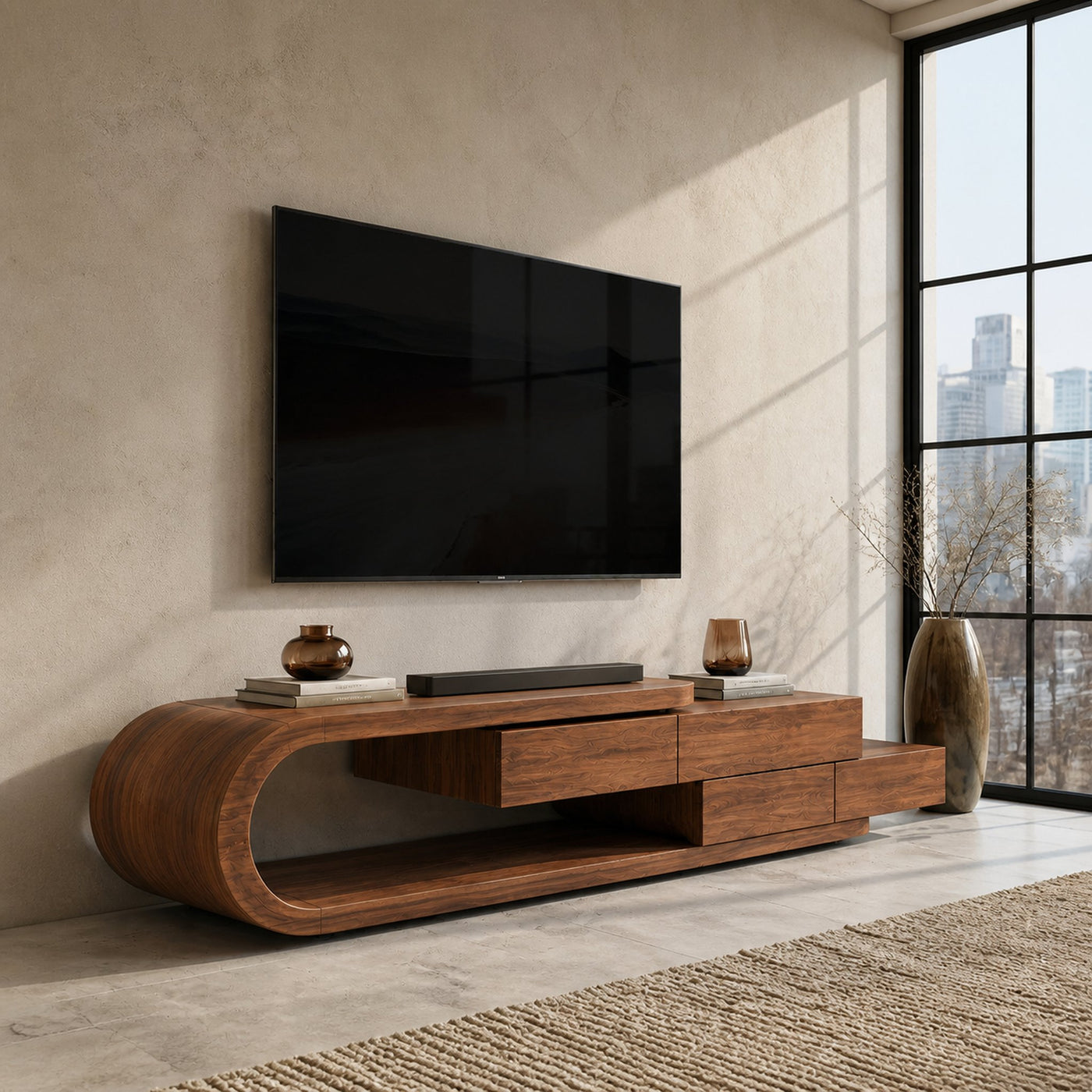 Contemporary Rounded TV Console With 2 Tiers For Living Room - product view 6