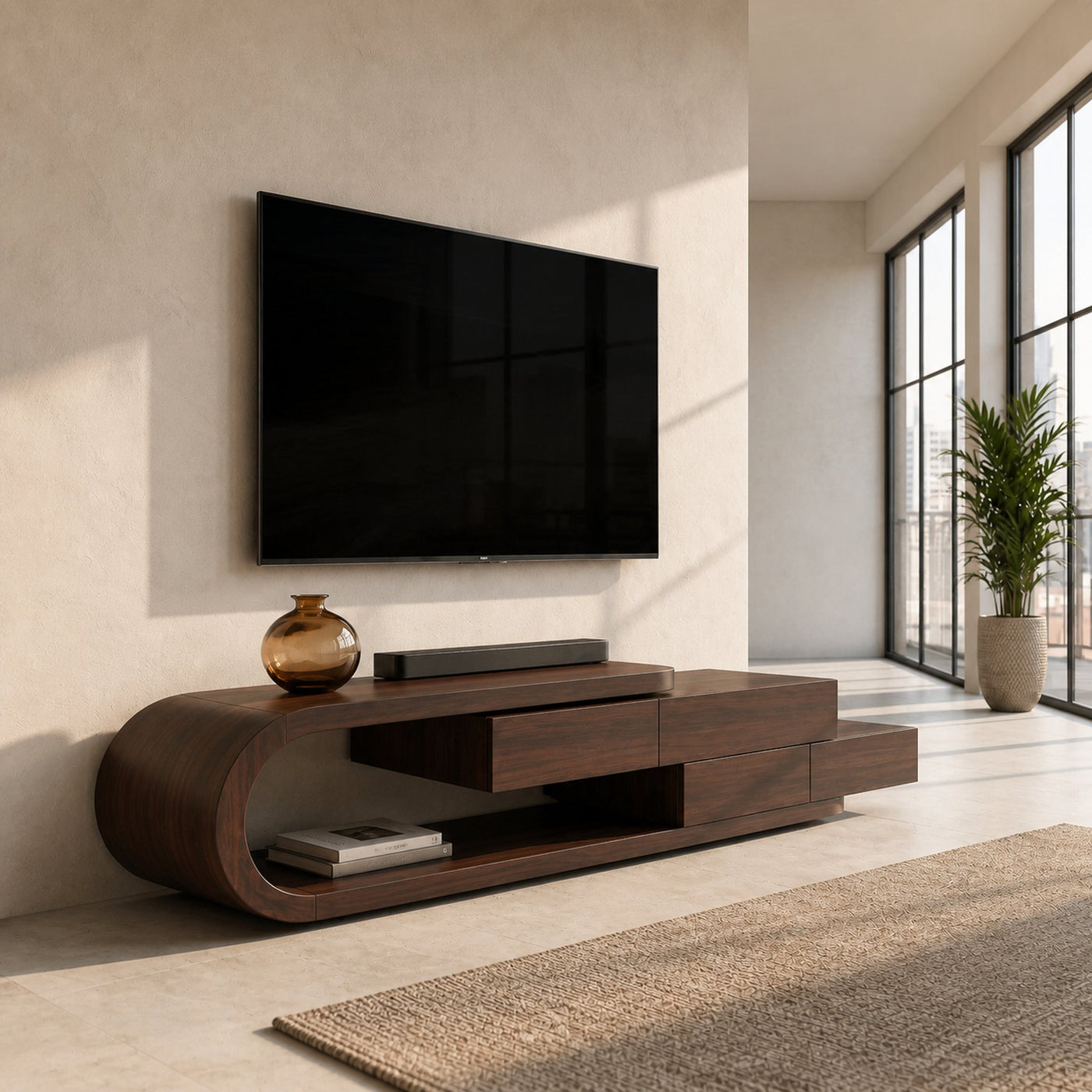 Contemporary Rounded TV Console With 2 Tiers For Living Room - product view 7