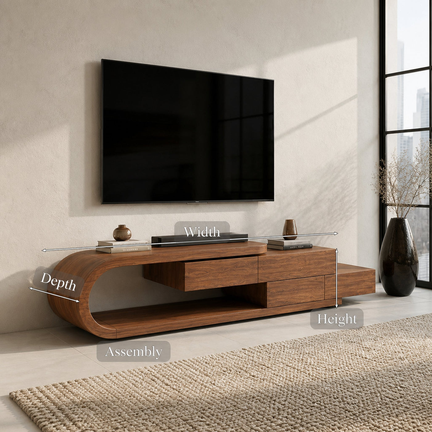 Contemporary Rounded TV Console With 2 Tiers For Living Room - product view 8