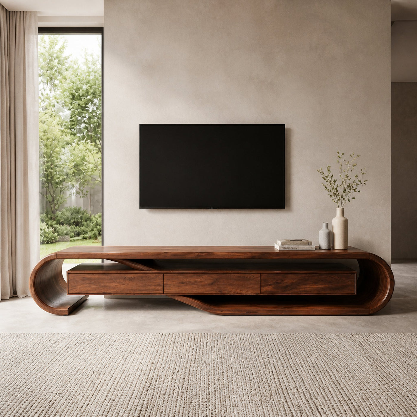 Contemporary Sculptural TV Stand For Living Room