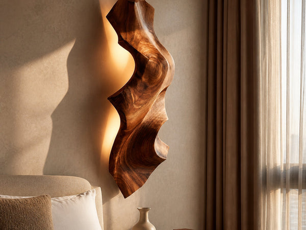 Contemporary Sculptural Wood Wall Light For Bedroom Decor