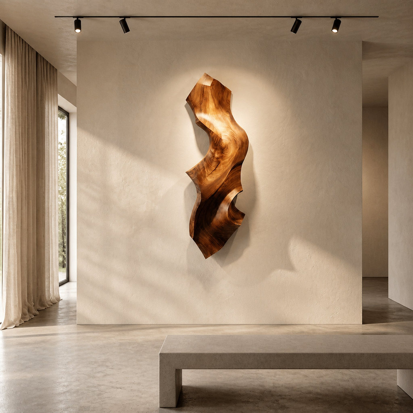 Contemporary Sculptural Wood Wall Light For Bedroom Decor - product view 3