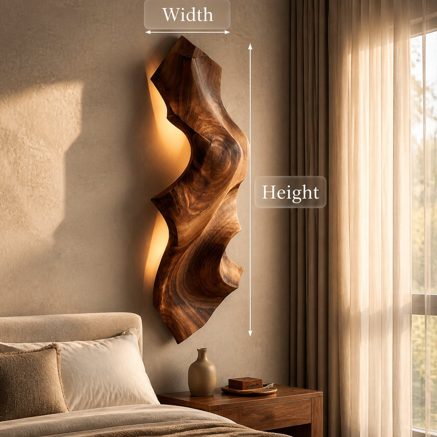 Contemporary Sculptural Wood Wall Light For Bedroom Decor - product view 7
