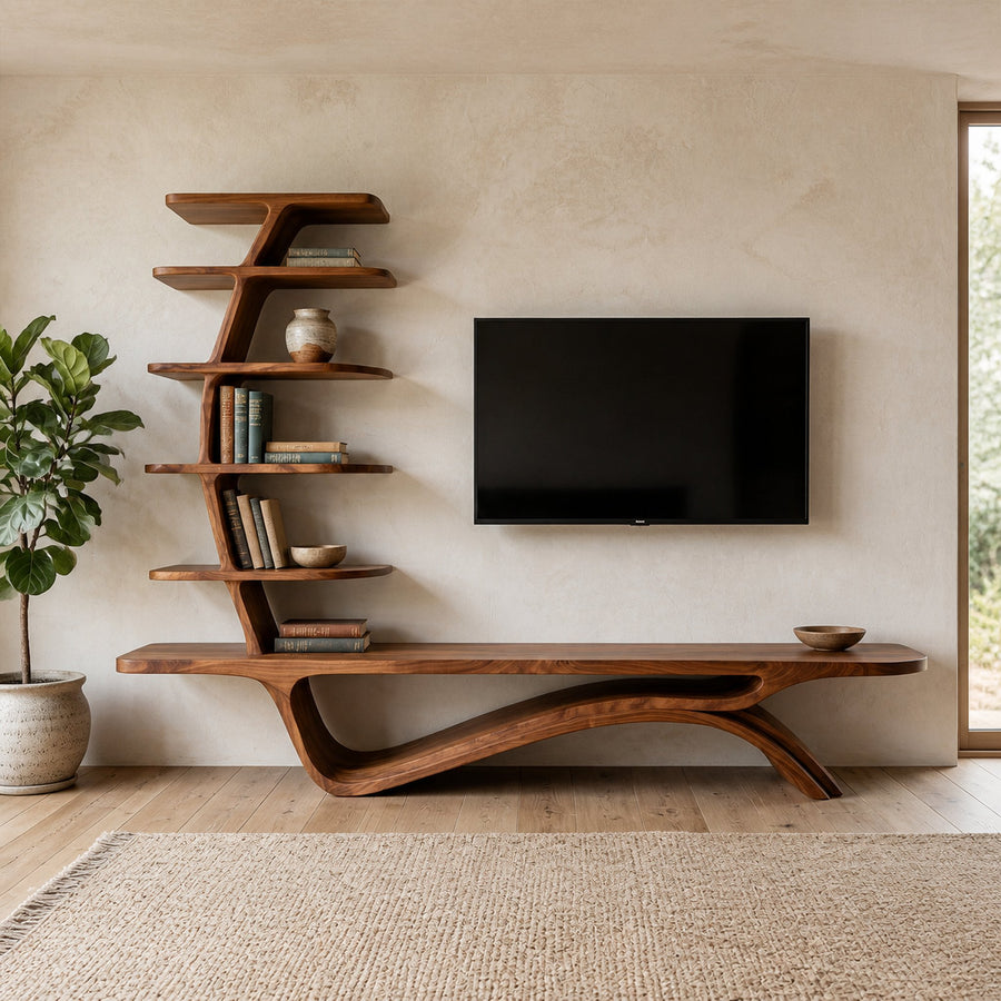 Contemporary TV Stand With Sculptural Storage For Living Room