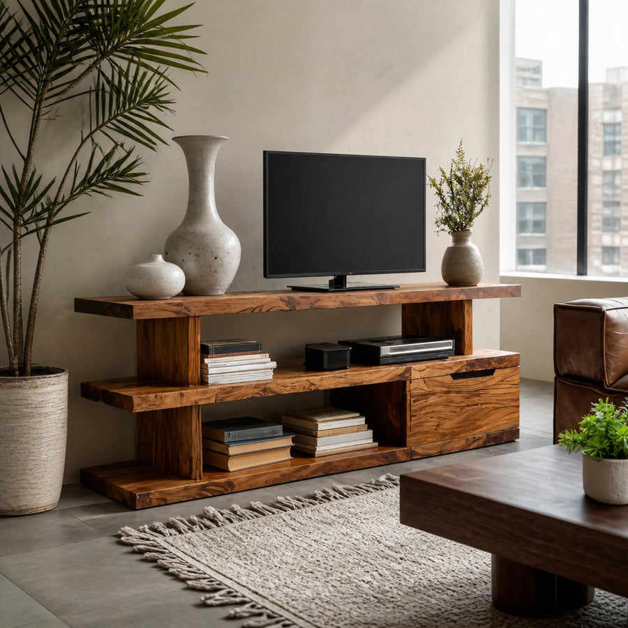 Contemporary TV Stand With Shelf For Living Room Decor