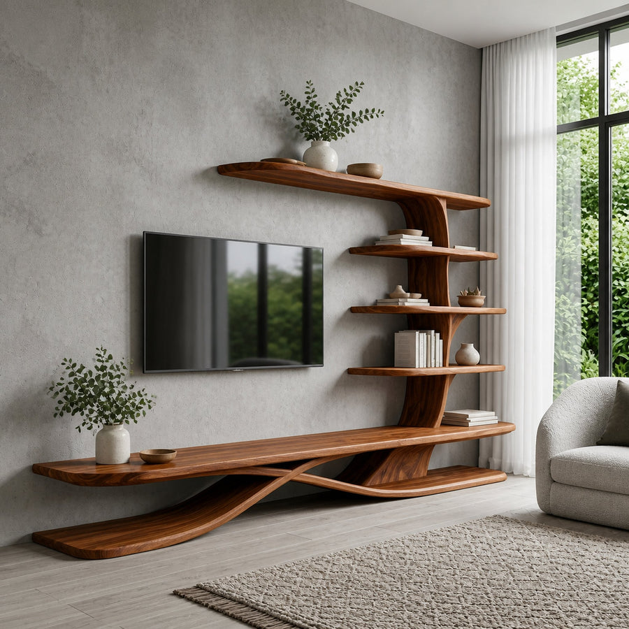 Contemporary TV Stand With Side Shelving For Living Room