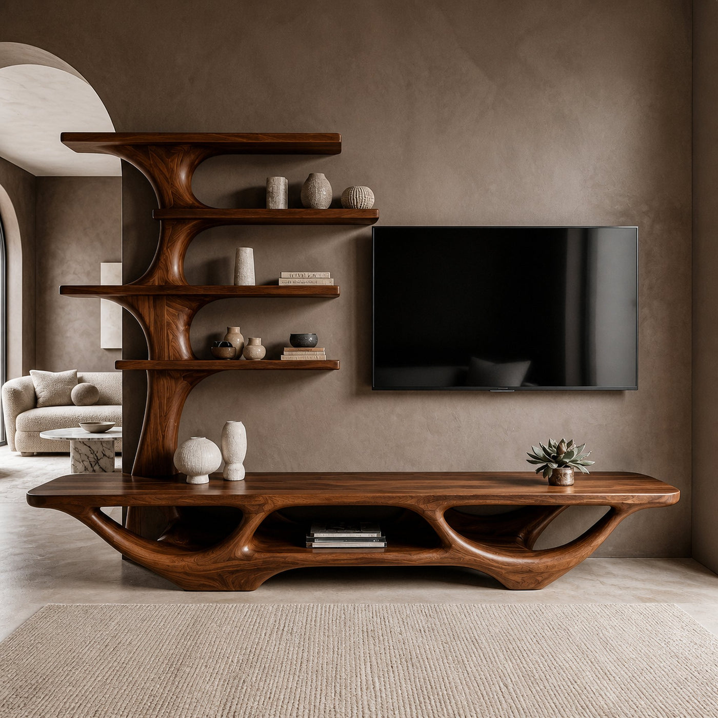 Contemporary Tree Form TV Console For Living Room Decor