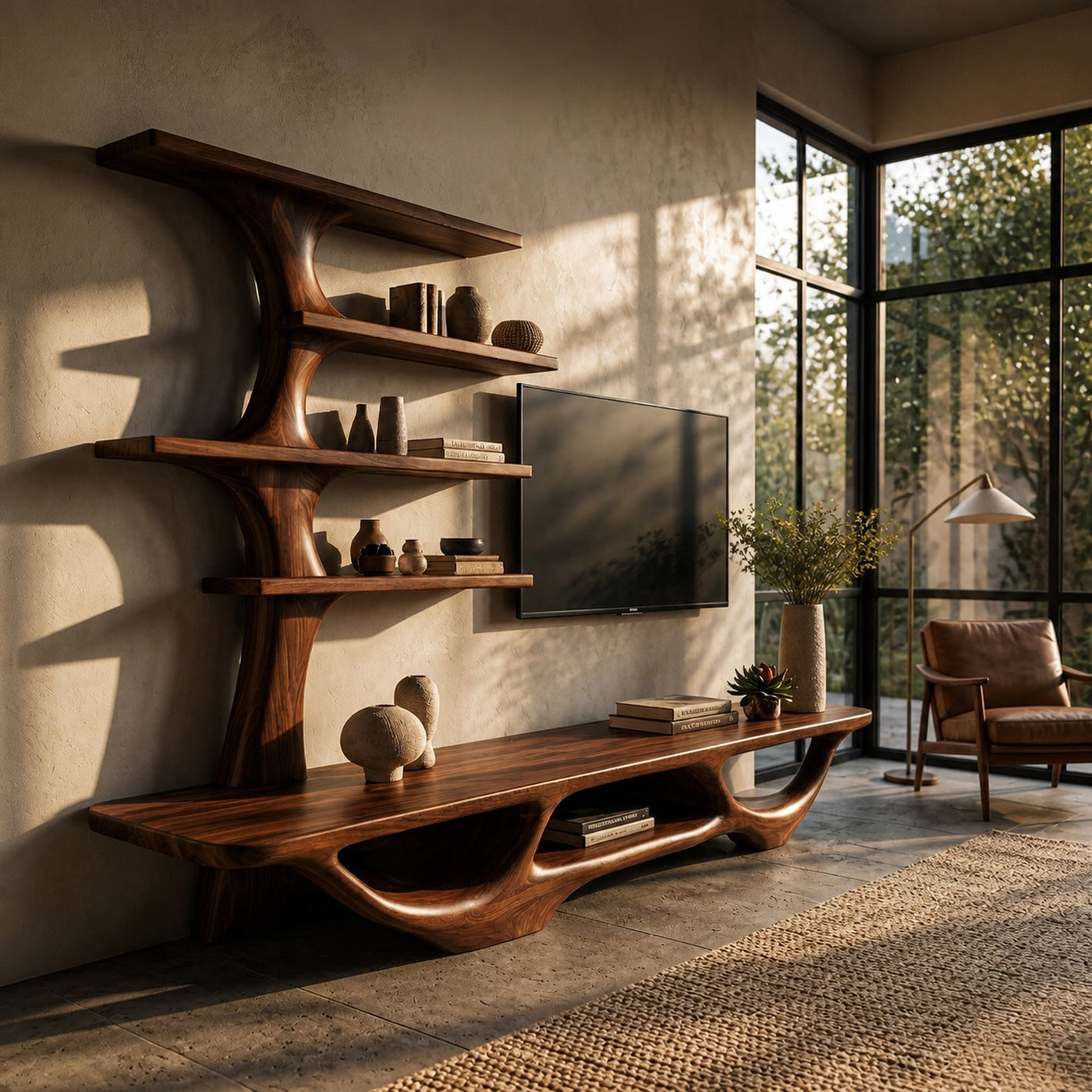 Contemporary Tree Form TV Console For Living Room Decor - product view 3