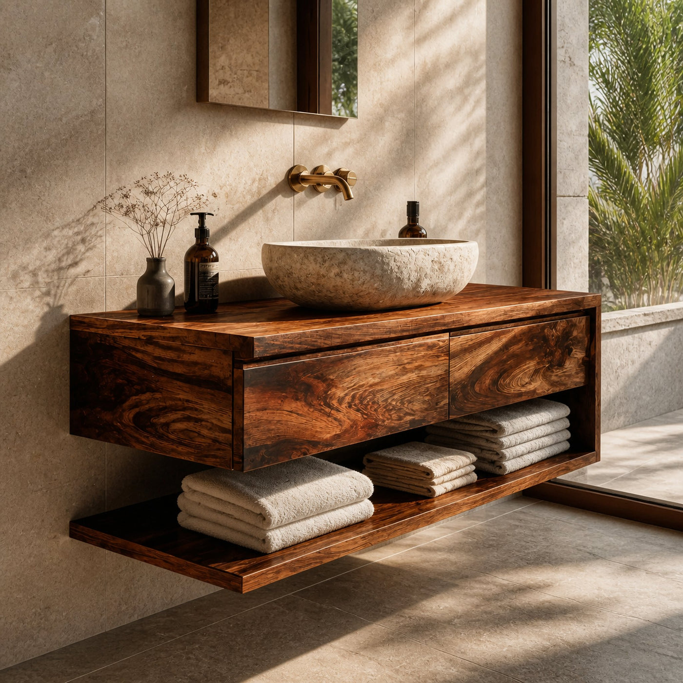 Contemporary Wall Mounted Wood Bathroom Vanity For Bathroom