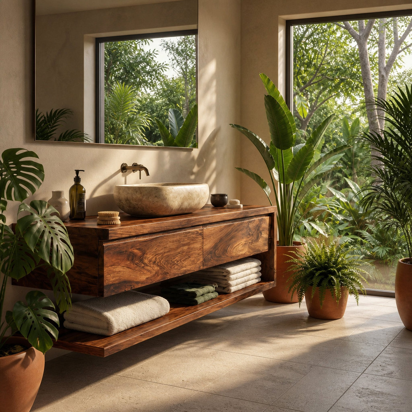 Contemporary Wall Mounted Wood Bathroom Vanity For Bathroom - product view 2