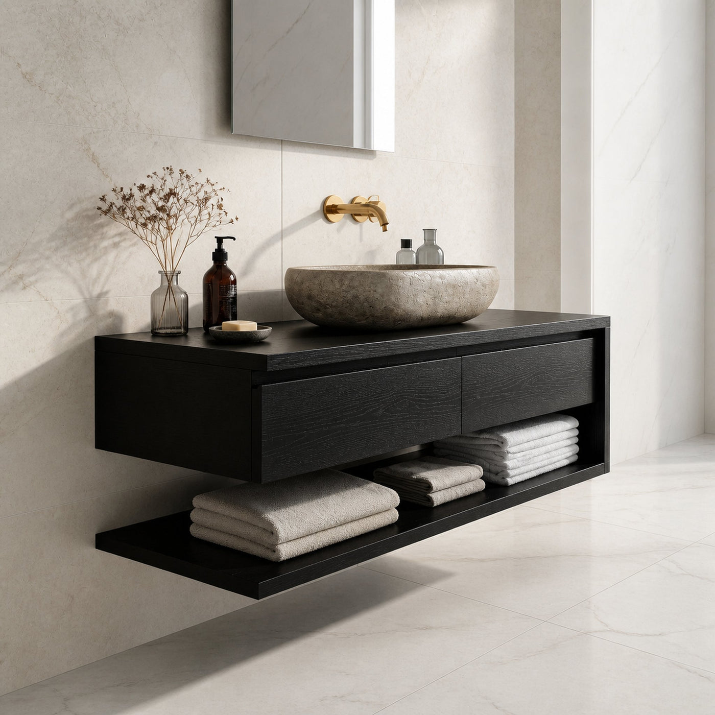 Contemporary Wall Mounted Wood Bathroom Vanity For Bathroom - product view 4