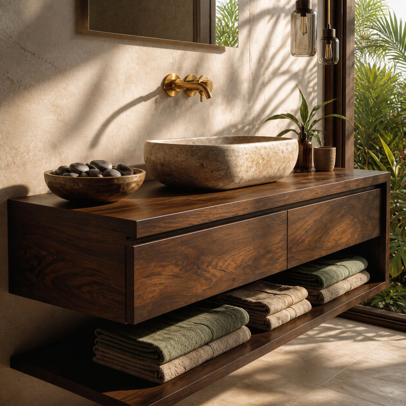 Contemporary Wall Mounted Wood Bathroom Vanity For Bathroom - product view 7