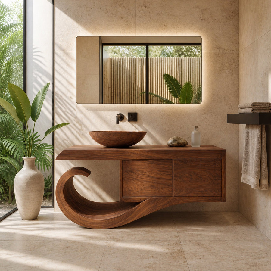 Contemporary Wooden Bathroom Vanity With Storage For Bathroom