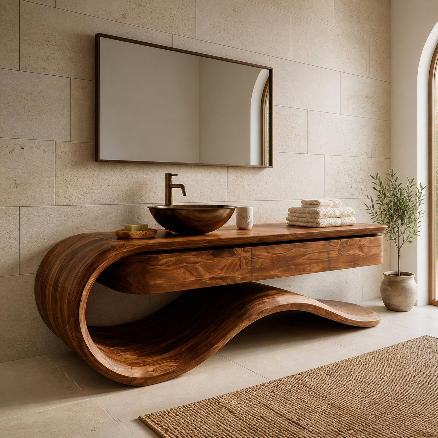 Contemporary Wooden Bathroom Vanity With Wave Base For Bathroom - product view 2