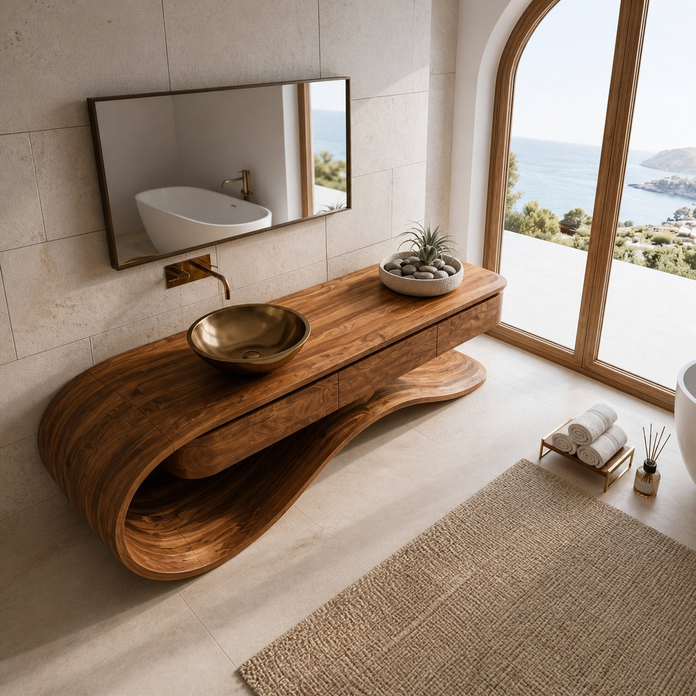 Contemporary Wooden Bathroom Vanity With Wave Base For Bathroom - product view 3