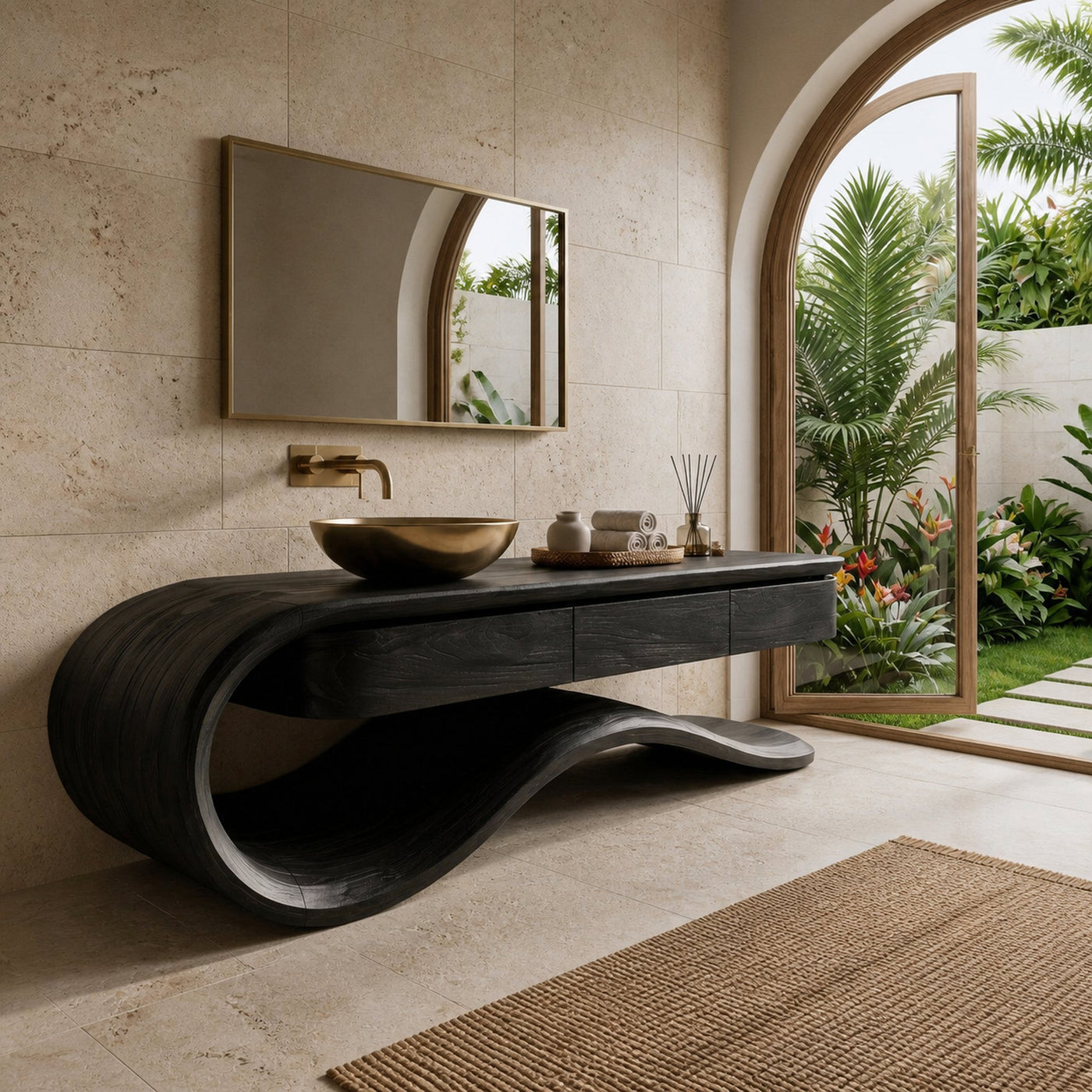 Contemporary Wooden Bathroom Vanity With Wave Base For Bathroom - product view 4