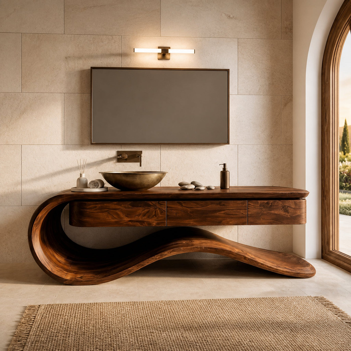 Contemporary Wooden Bathroom Vanity With Wave Base For Bathroom - product view 6