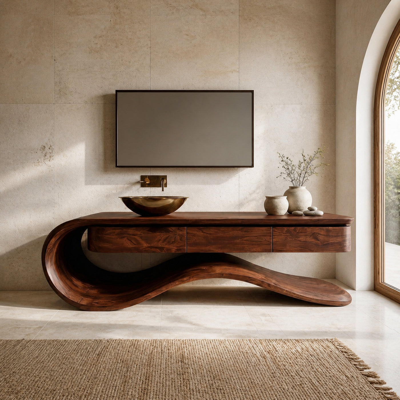 Contemporary Wooden Bathroom Vanity With Wave Base For Bathroom - product view 7