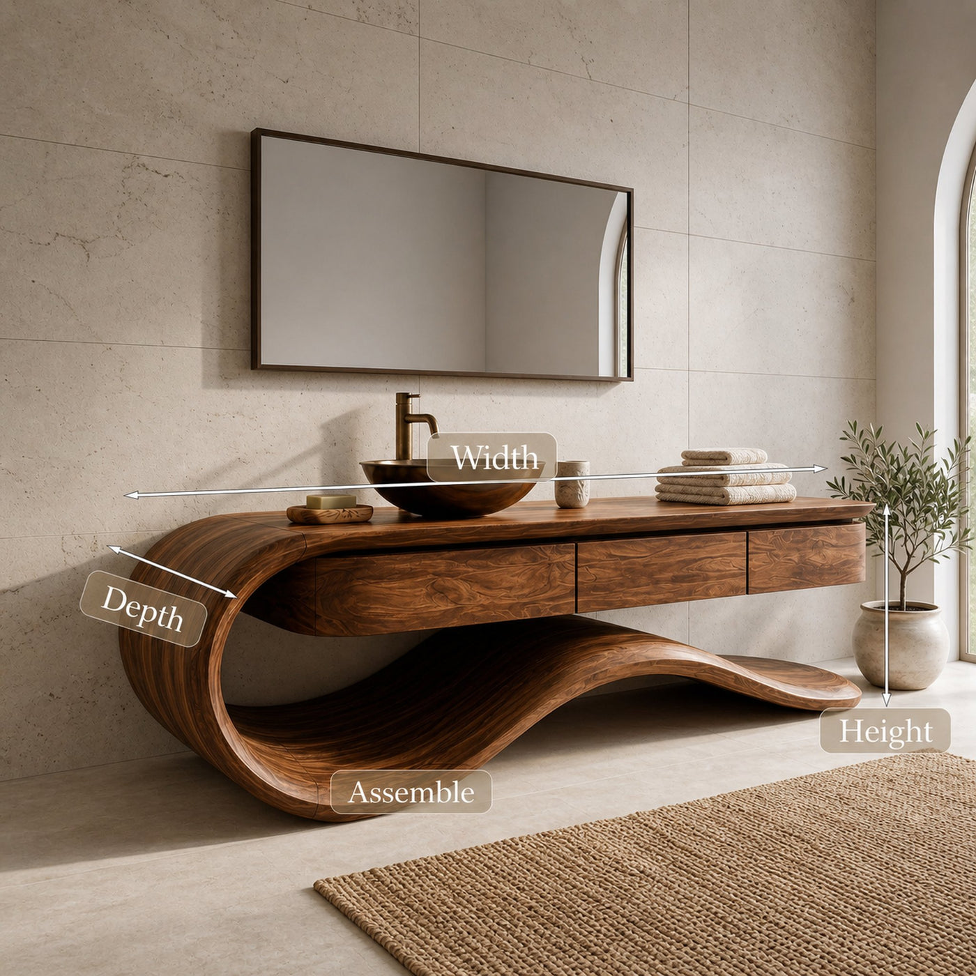 Contemporary Wooden Bathroom Vanity With Wave Base For Bathroom - product view 8