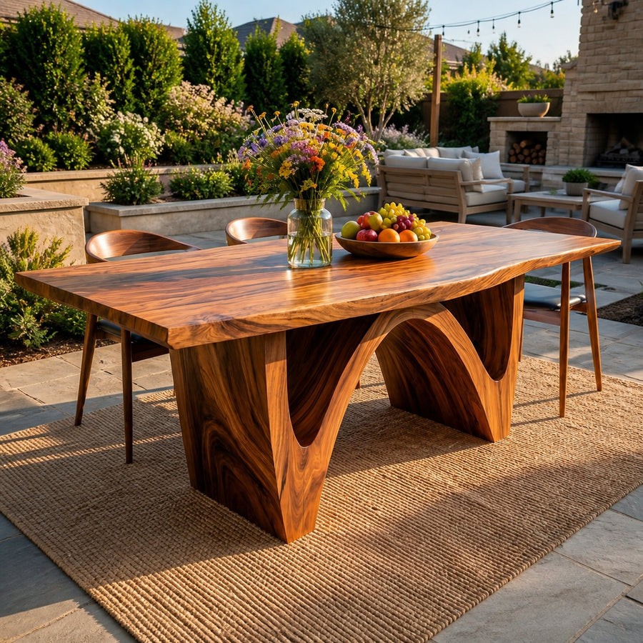 Contemporary Wooden Dining Table With Curved Base For Kitchen