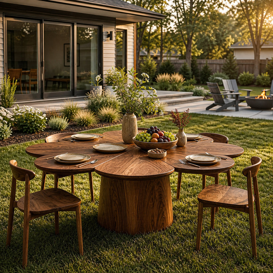 Contemporary Wooden Dining Table With Flower Shape Tabletop For Kitchen