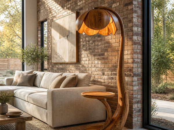Frond Tansy Floor Lamp with Flower Shade (Wood Body Only)