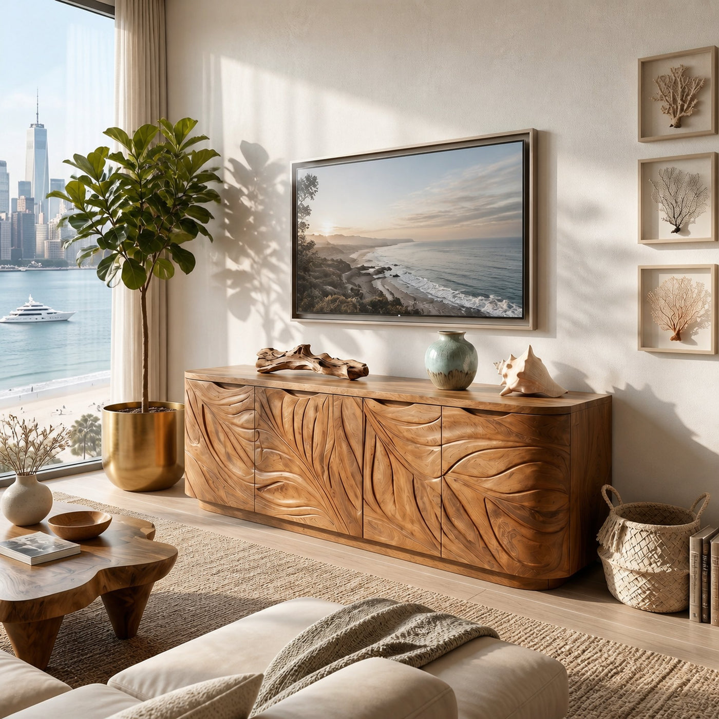 Contemporary Wooden Media Console For Urban Interior - product view 2
