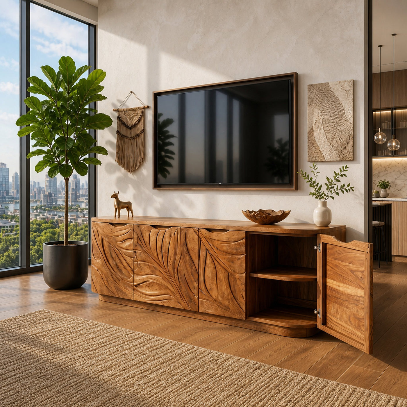 Contemporary Wooden Media Console For Urban Interior - product view 3
