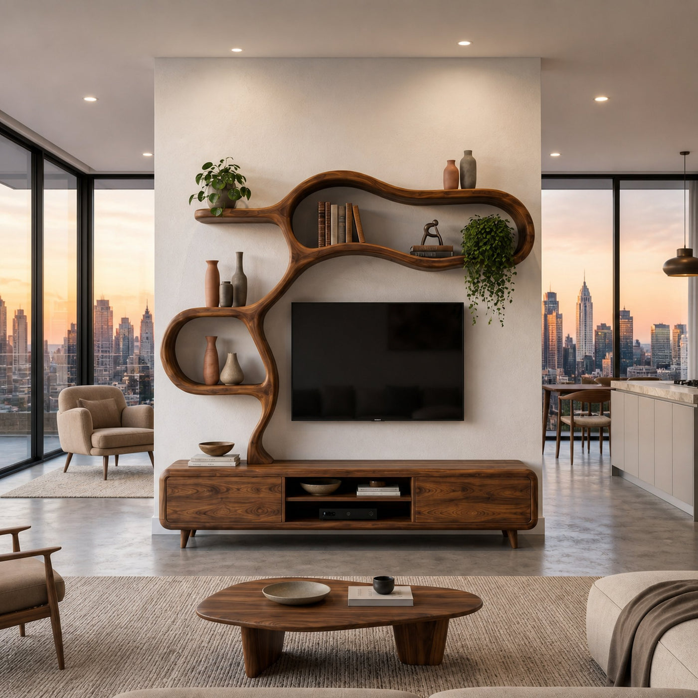 Contemporary Wooden TV Cabinet With Sculptural Frame For Living Room - product view 2