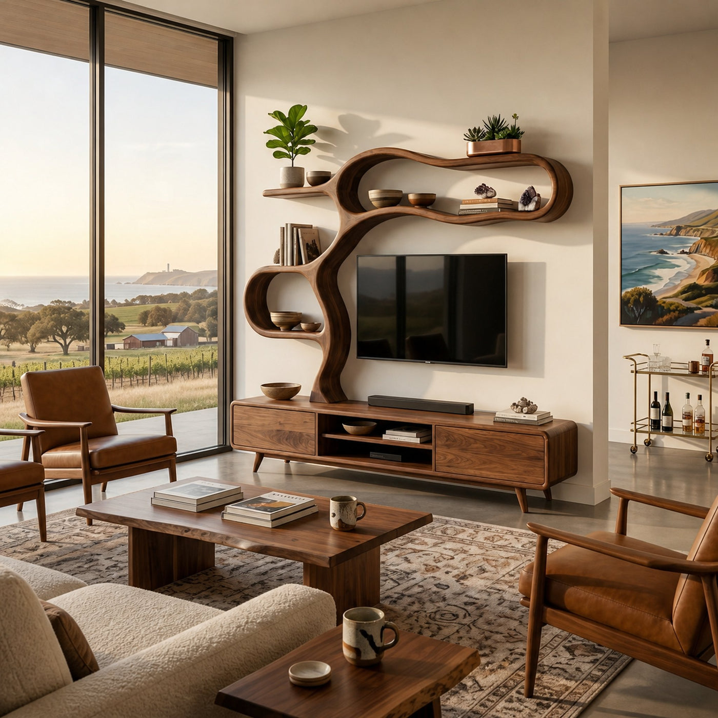 Contemporary Wooden TV Cabinet With Sculptural Frame For Living Room - product view 3